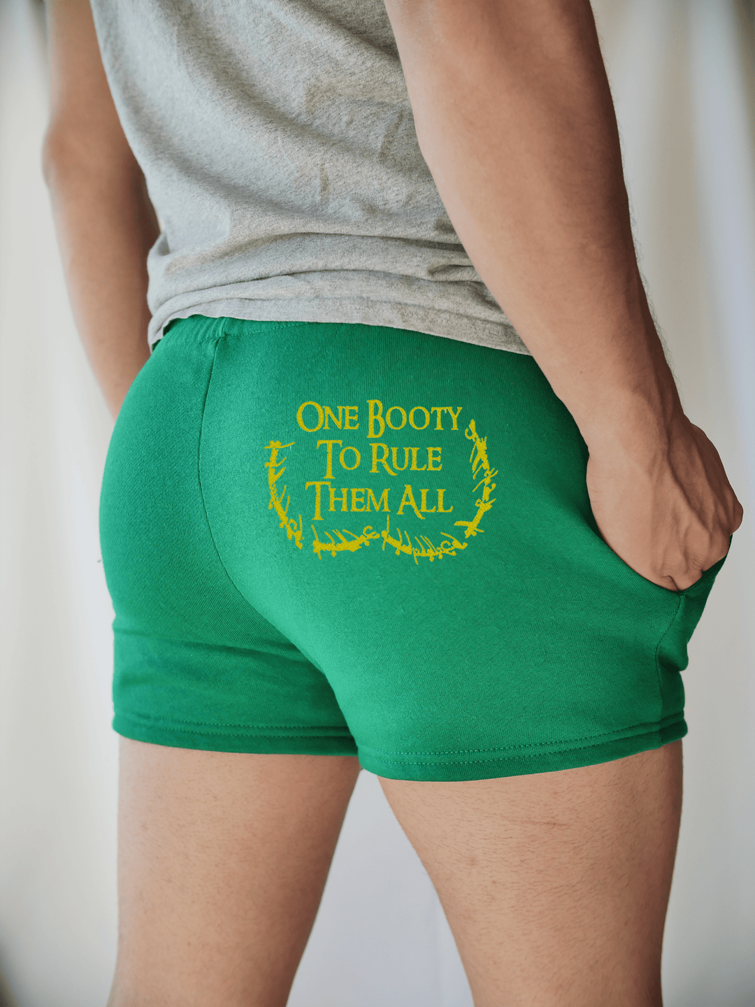 PixelThat Punderwear Shorts Kelly Green / S / Back One Booty To Rule Them All Men's Gym Shorts