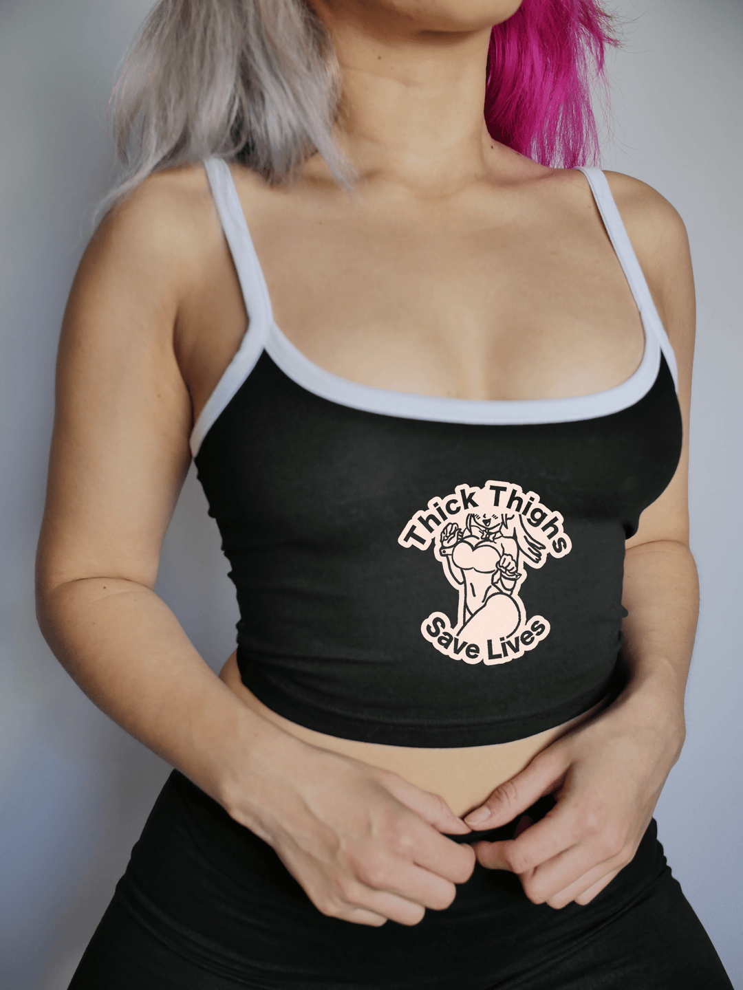 PixelThat Punderwear Cami Crop Top Thick Thighs Saves Lives Cami Crop Top