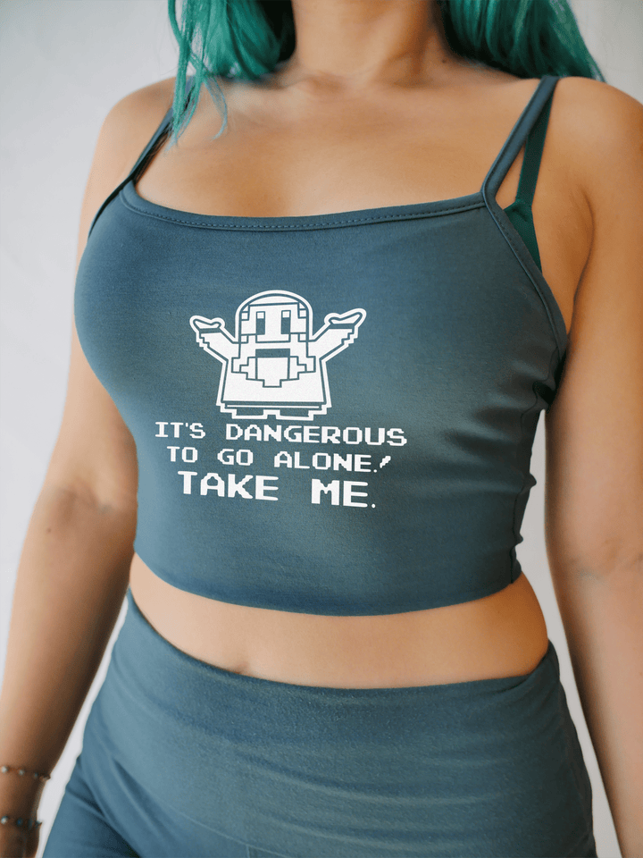 PixelThat Crop Top S / Dusk Teal Dangerous To Go Alone, Take Me Crop Top