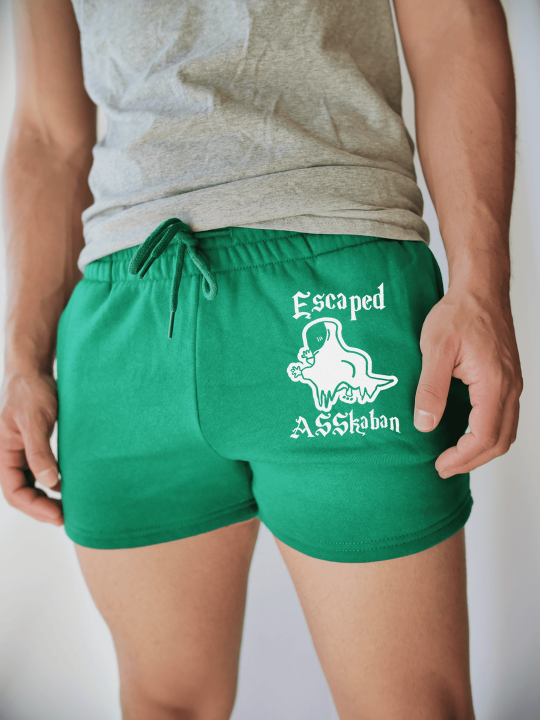 PixelThat Punderwear Shorts Kelly Green / S / Front Escaped ASSkaban Men's Gym Shorts