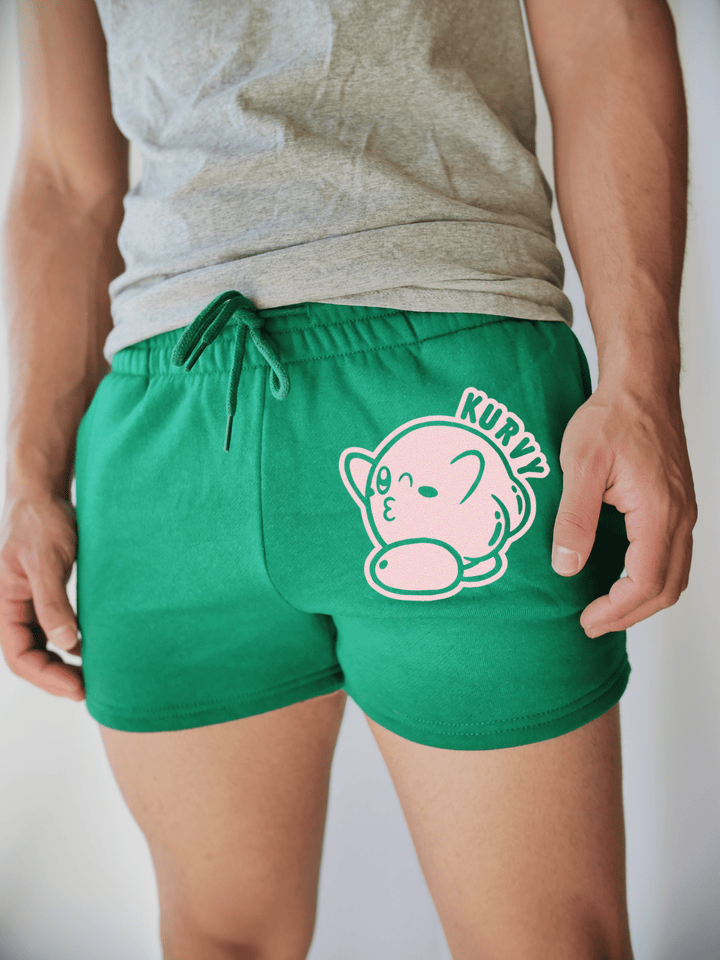 PixelThat Punderwear Shorts Kelly Green / S / Front Kurvy Men's Gym Shorts