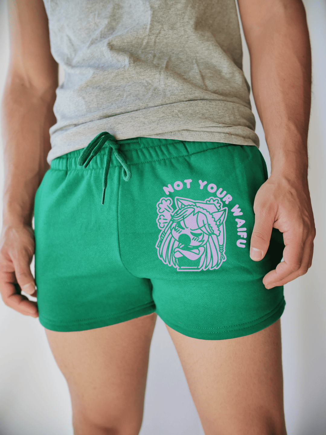 PixelThat Punderwear Shorts Kelly Green / S / Front Not Your Waifu Men's Gym Shorts