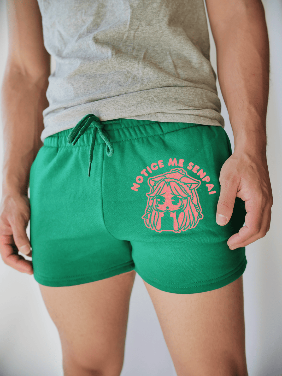 PixelThat Punderwear Shorts Kelly Green / S / Front Notice Me Senpai Men's Gym Shorts