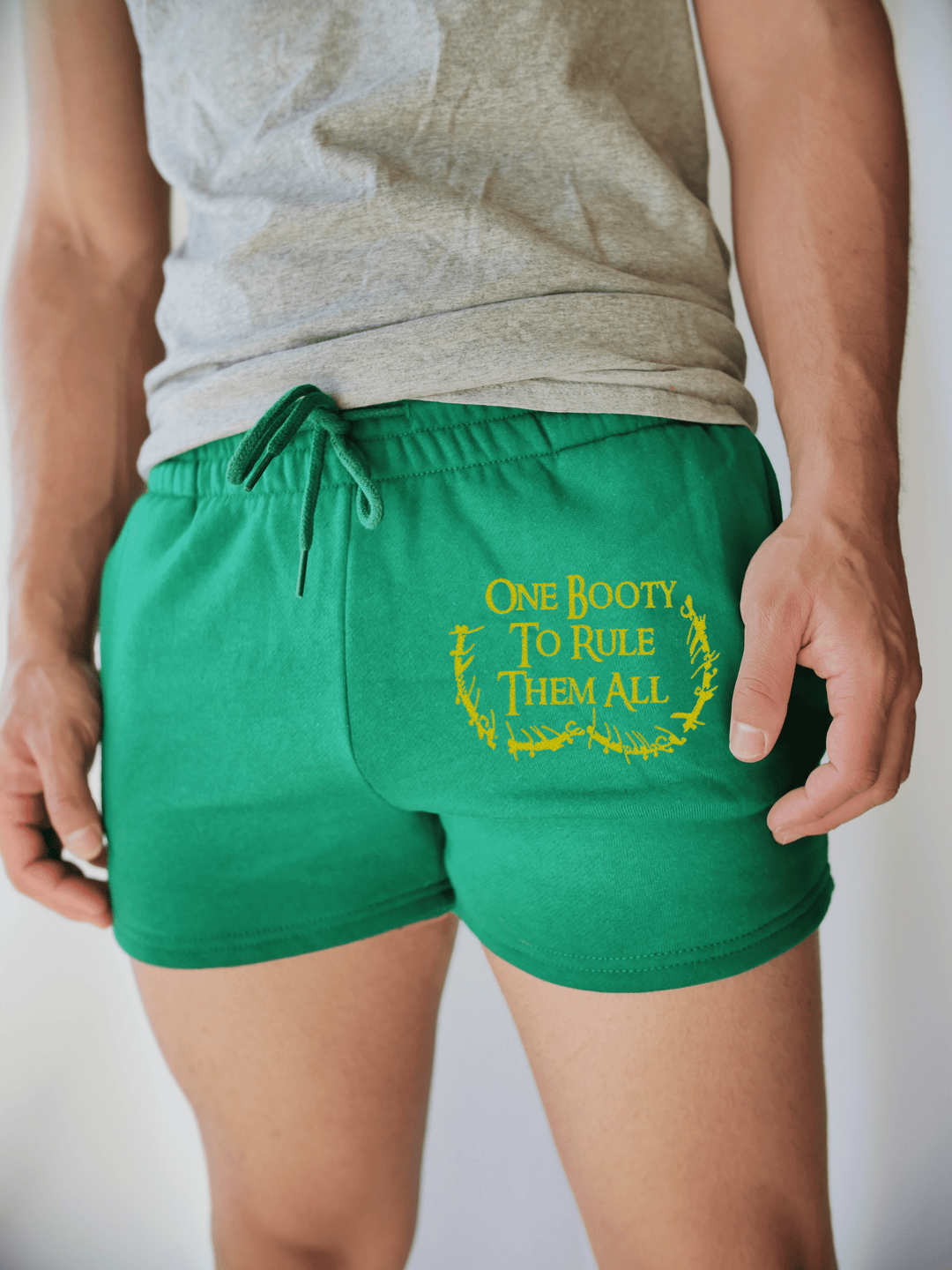 PixelThat Punderwear Shorts Kelly Green / S / Front One Booty To Rule Them All Men's Gym Shorts