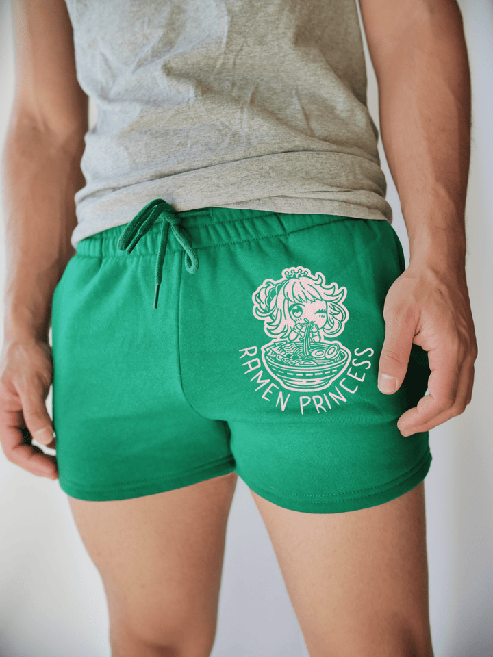 PixelThat Punderwear Shorts Kelly Green / S / Front Ramen Princess Men's Gym Shorts