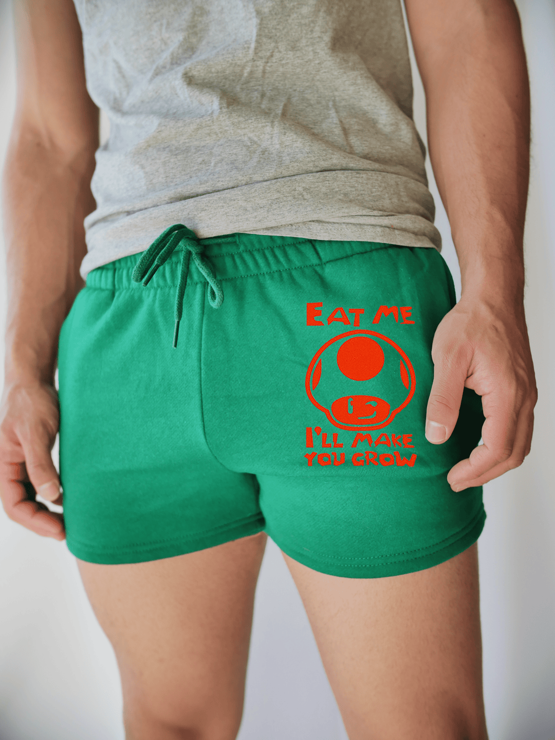PixelThat Punderwear Shorts Kelly Green / S / Front Red Mushroom Men's Gym Shorts