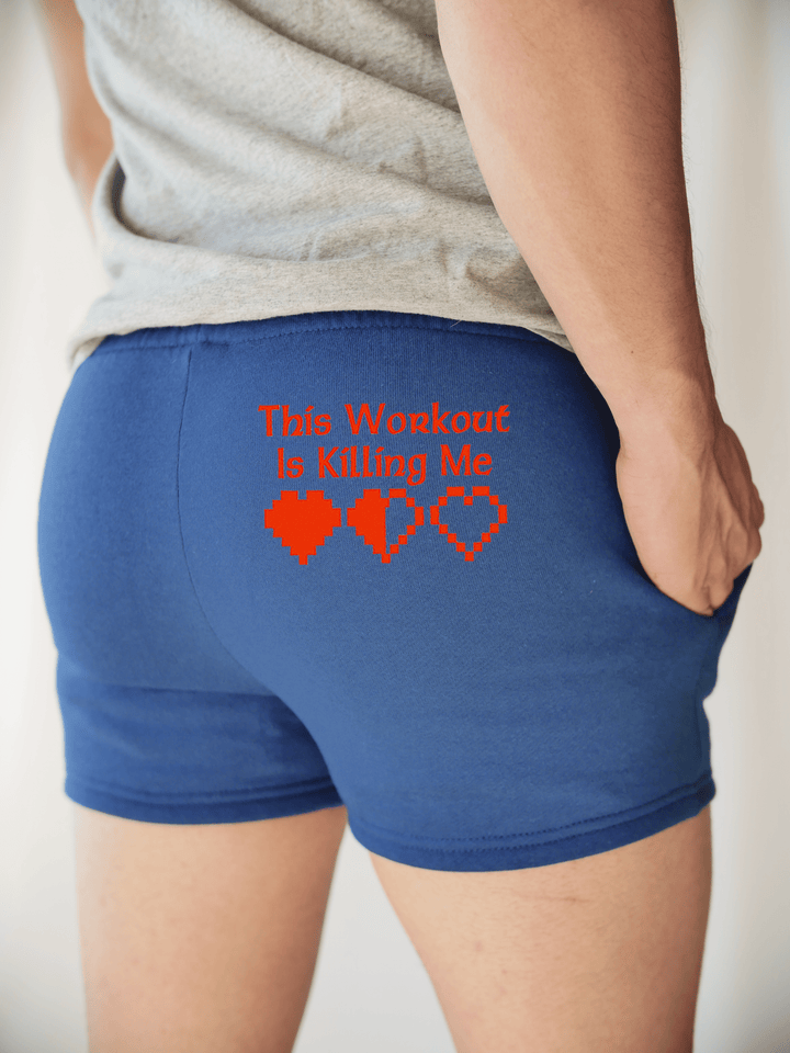 PixelThat Punderwear Shorts Royal Blue / S / Back This Workout Is Killing Me Men's Gym Shorts