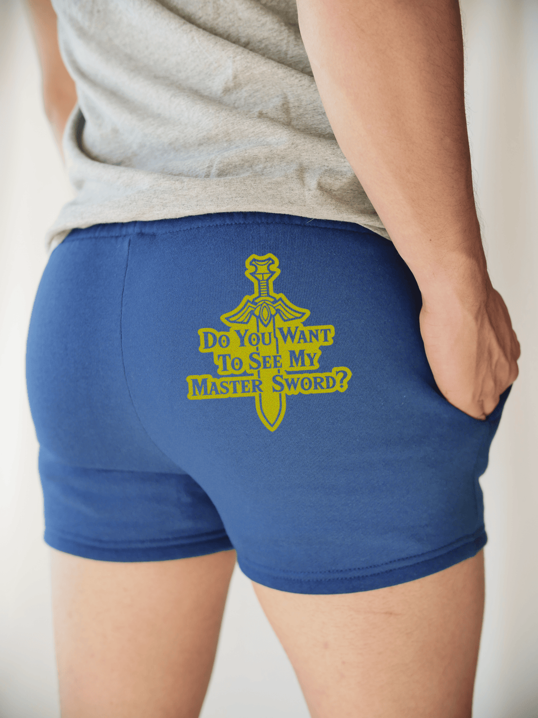PixelThat Punderwear Shorts Royal Blue / S / Back Want to See My Master Sword? Men's Gym Shorts