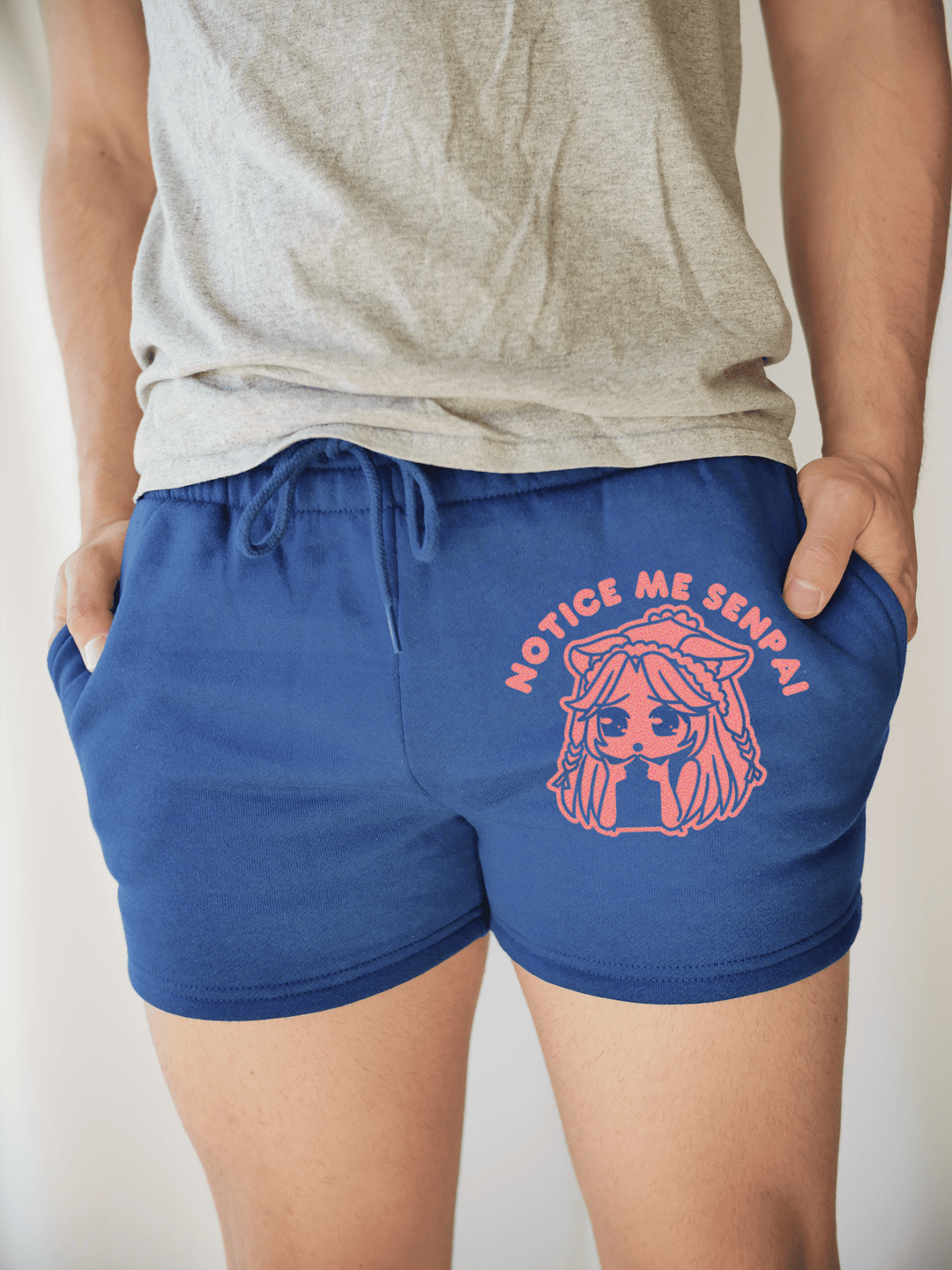 PixelThat Punderwear Shorts Royal Blue / S / Front Notice Me Senpai Men's Gym Shorts