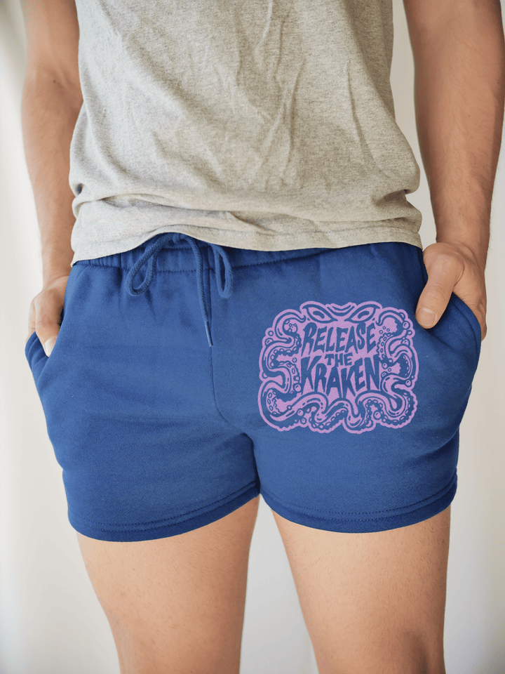 PixelThat Punderwear Shorts Royal Blue / S / Front Release The Kraken Men's Gym Shorts