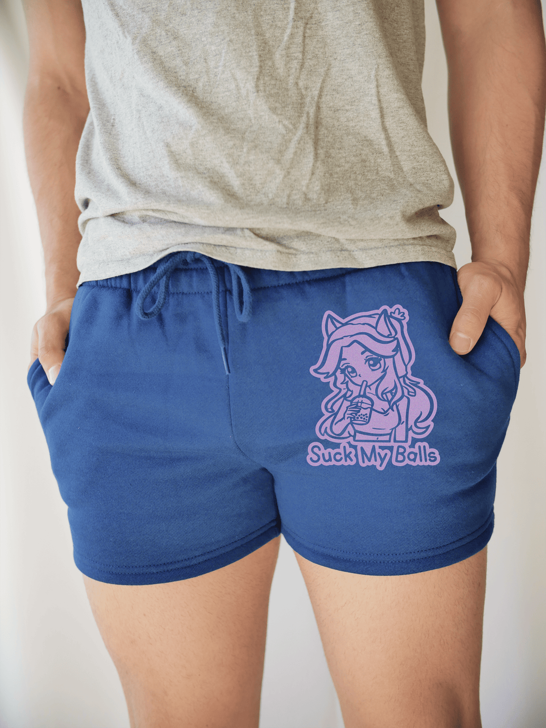 PixelThat Punderwear Shorts Royal Blue / S / Front Suck My Balls Men's Gym Shorts
