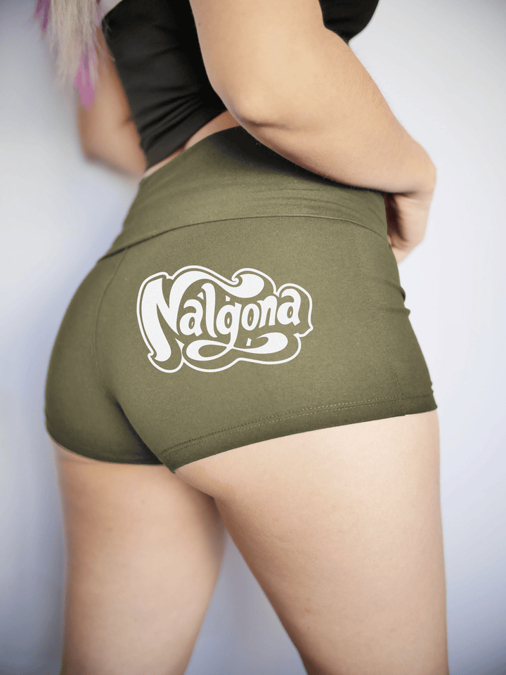 PixelThat Punderwear Yoga Shorts S / Olive Nalgona Yoga Shorts