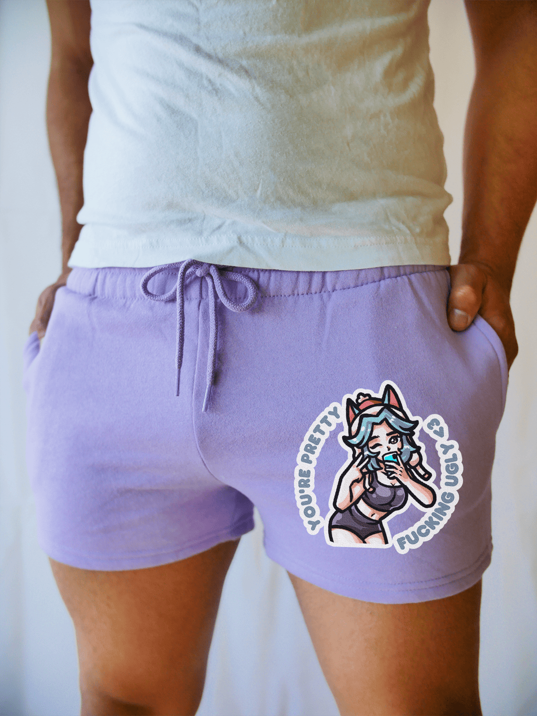 PixelThat Shorts Lavender / S / Front You're Pretty Ugly Pixel PJ SweatShorts