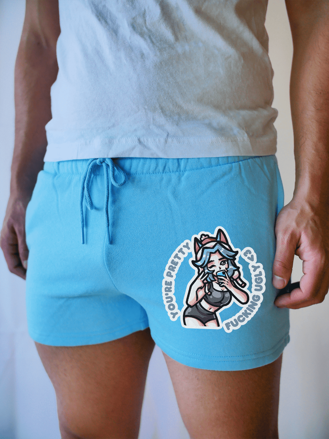 PixelThat Shorts Light Blue / S / Front You're Pretty Ugly Pixel PJ SweatShorts