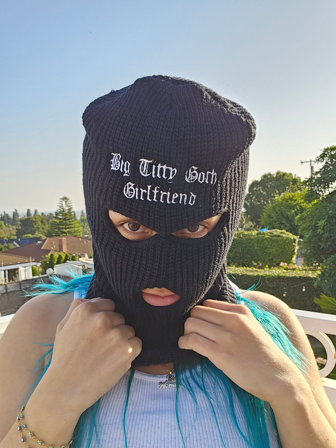 Big Titty Goth GF 3 Hole Face Mask, Ski Mask, Face Cover