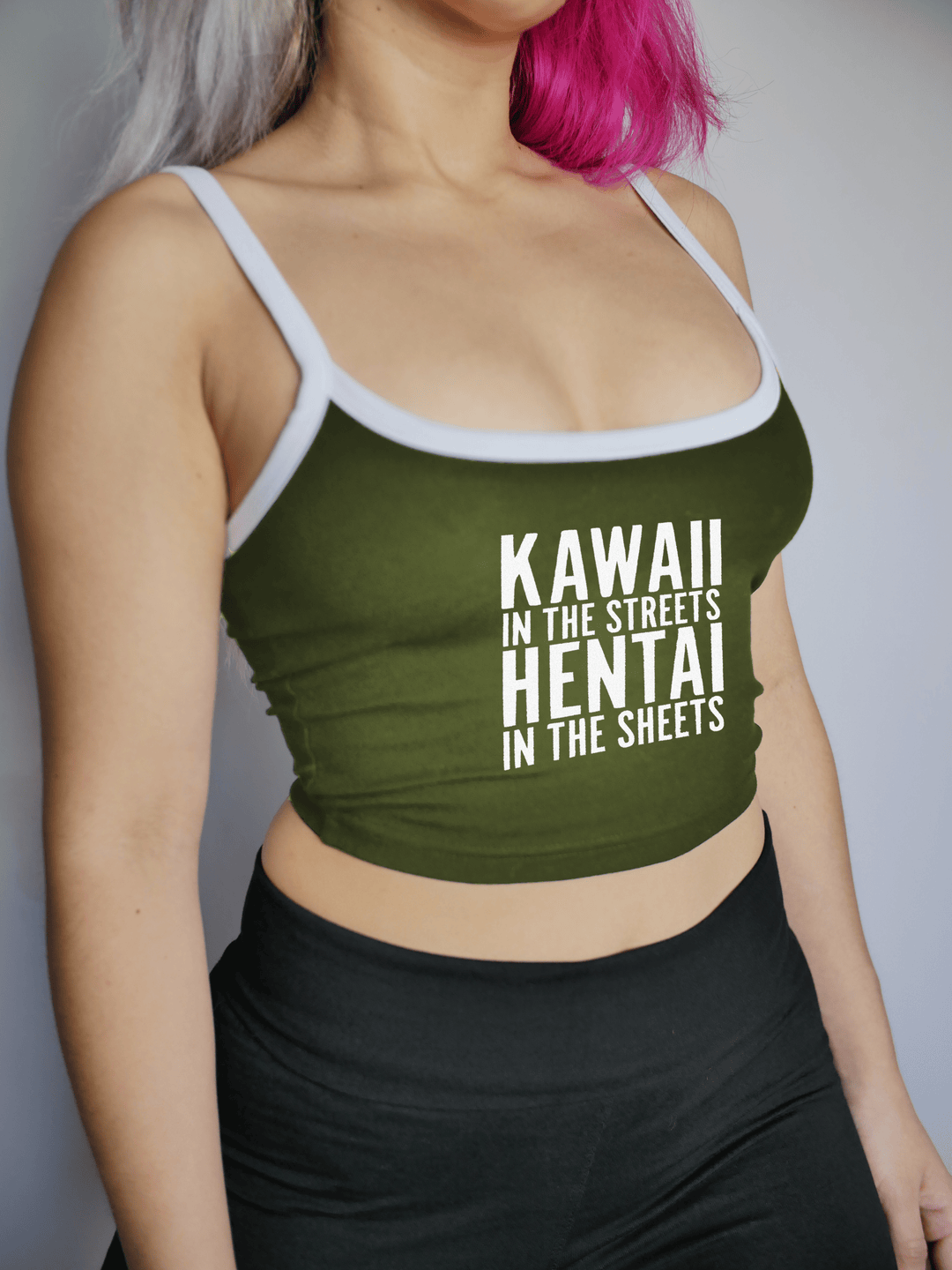 PixelThat Punderwear Tops Olive / Small Kawaii Hentai Crop Top
