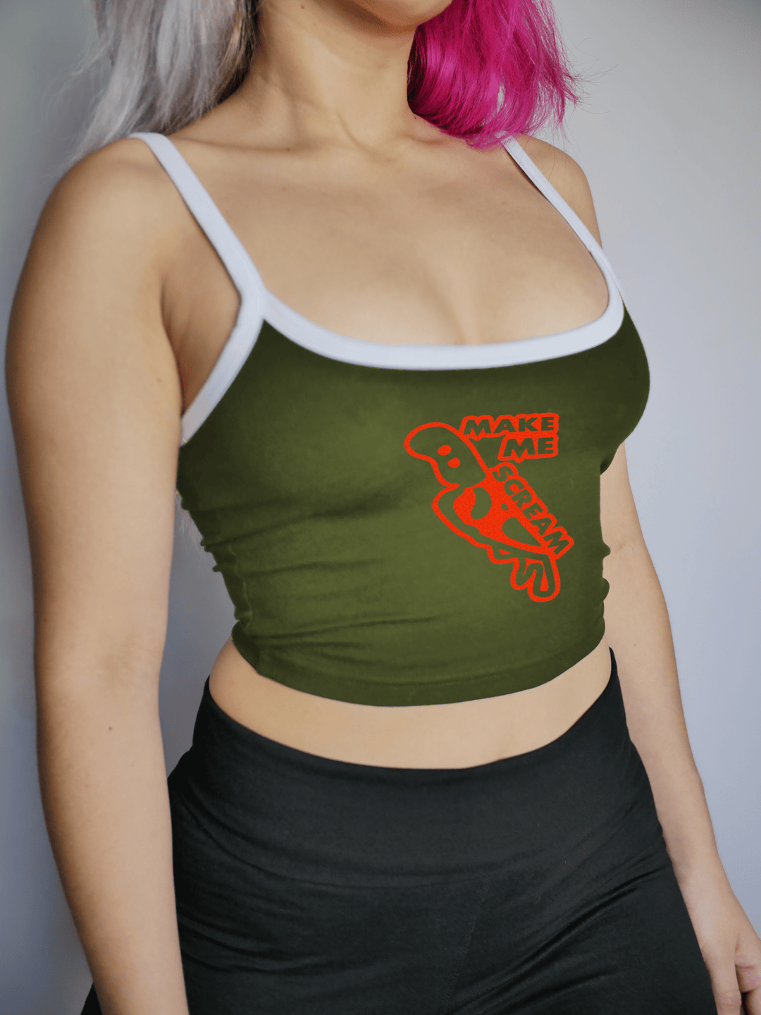 PixelThat Punderwear Tops Olive / Small Make Me Scream Crop Top