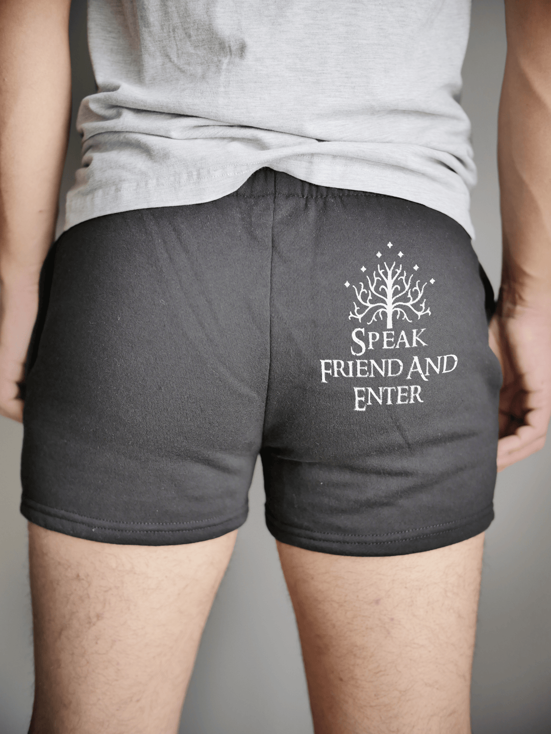 PixelThat Punderwear Shorts Black / Small / Back Speak Friend And Enter Men's Gym Shorts