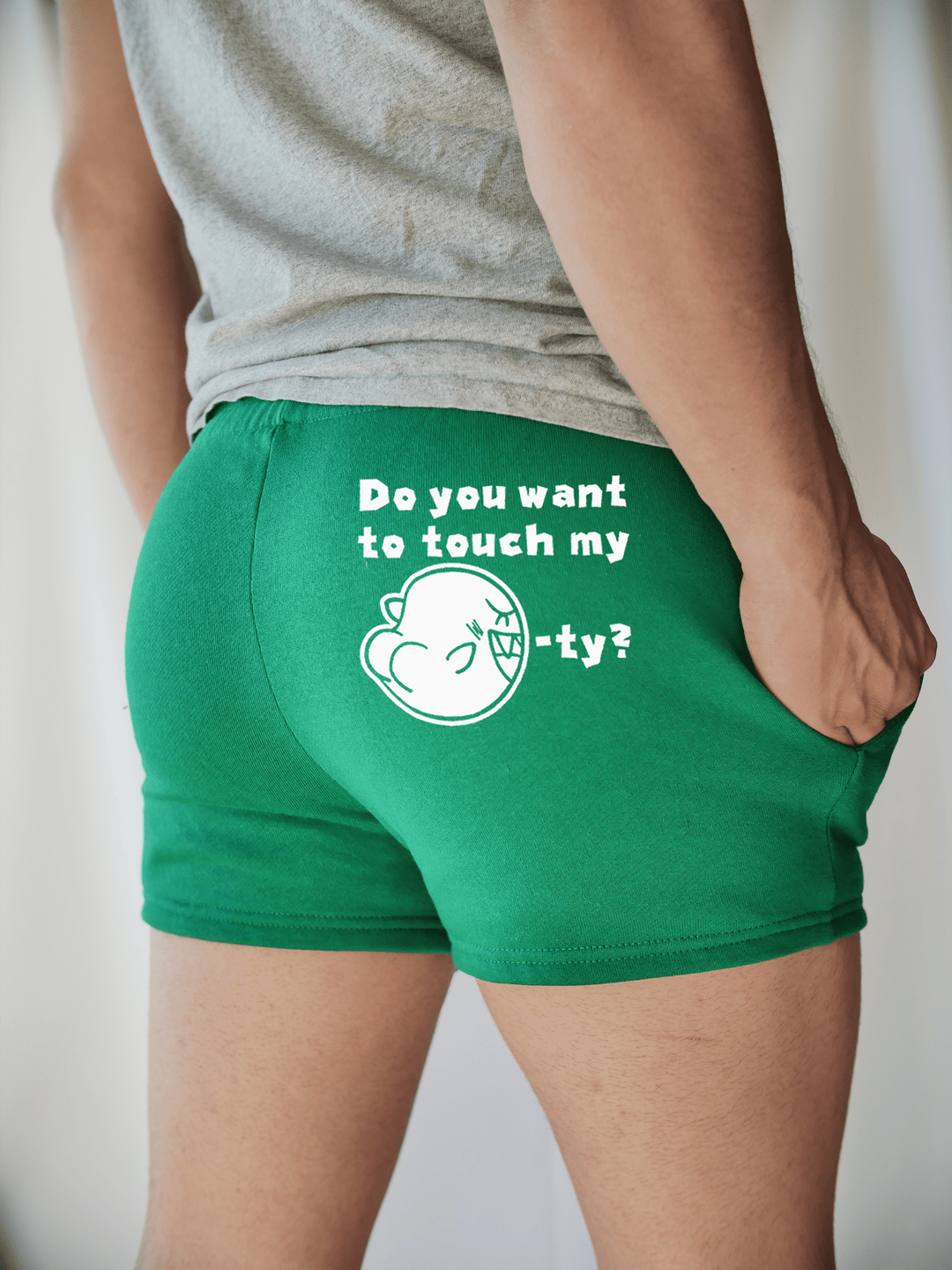 PixelThat Punderwear Shorts Kelly Green / S / Back Do You Want To Touch My Booty? Men's Gym Shorts