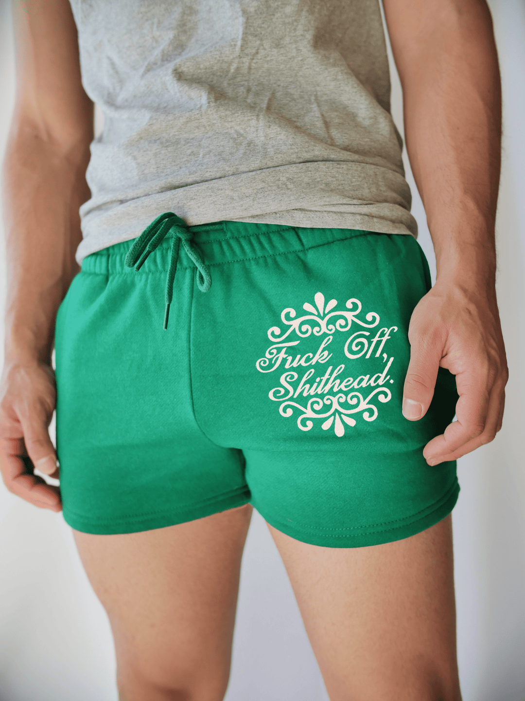 PixelThat Punderwear Shorts Kelly Green / S / Front F*ck Off Sh*thead Men's Gym Shorts