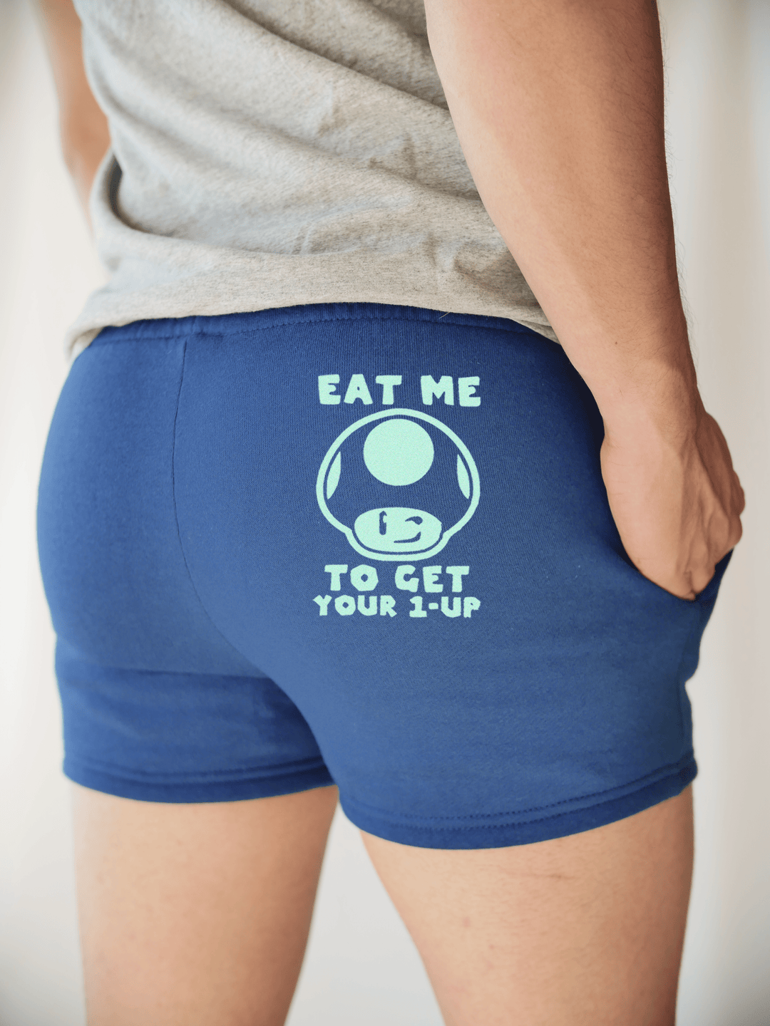 PixelThat Punderwear Shorts Royal Blue / S / Back Green Mushroom Men's Gym Shorts