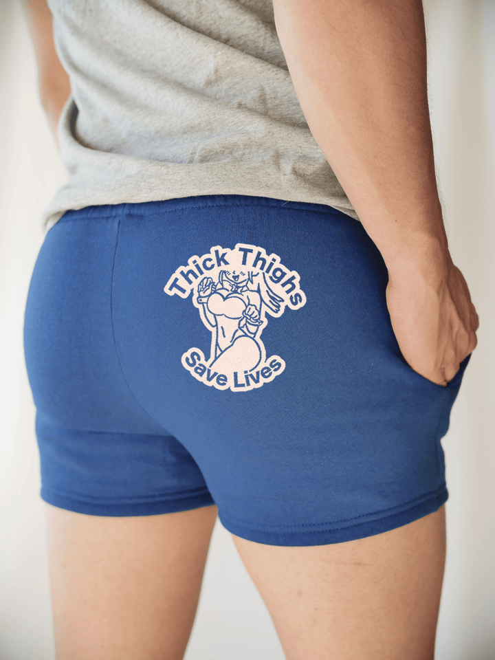 PixelThat Punderwear Shorts Royal Blue / S / Back Thick Thighs Save Lives Men's Gym Shorts