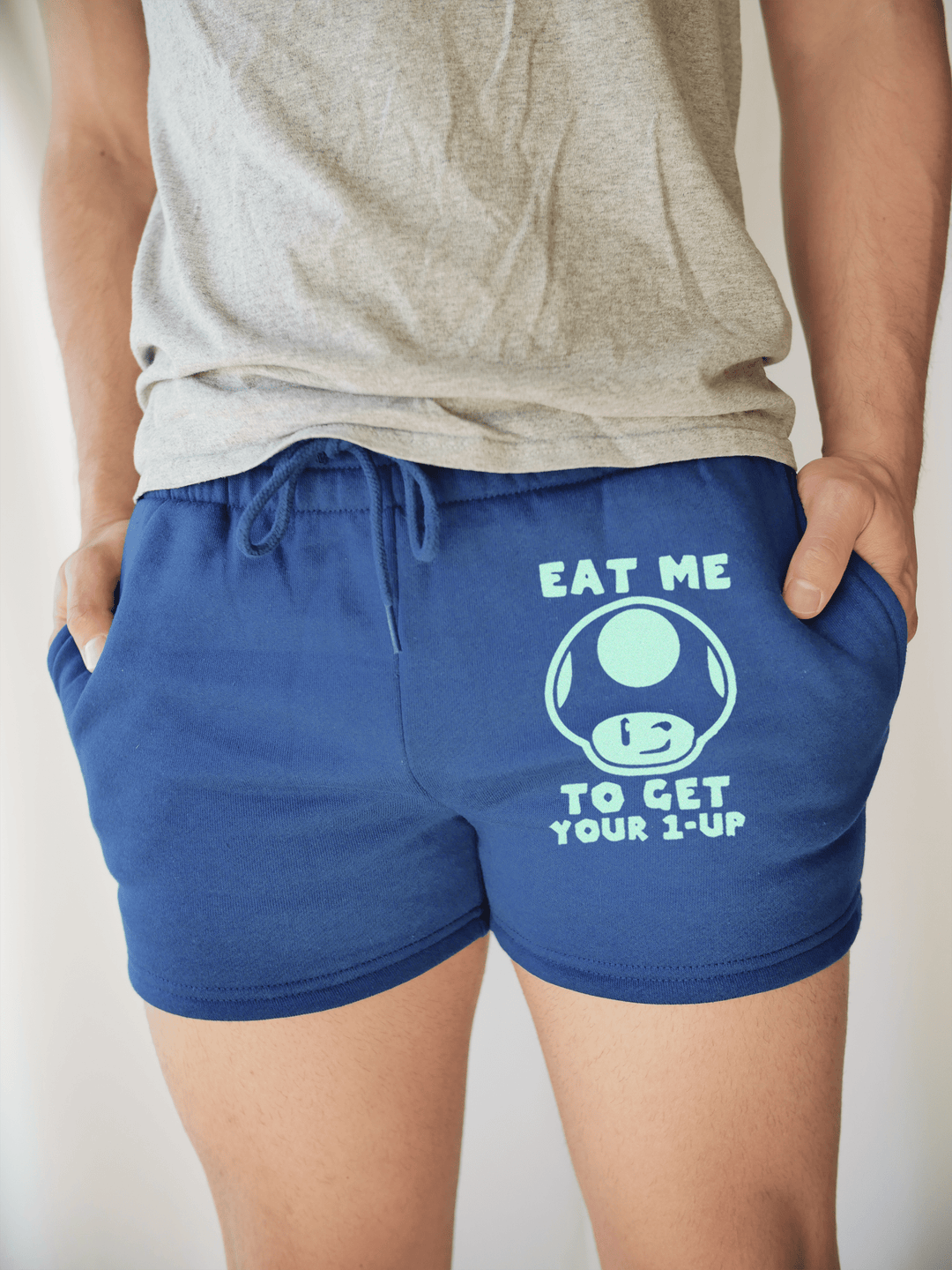 PixelThat Punderwear Shorts Royal Blue / S / Front Green Mushroom Men's Gym Shorts