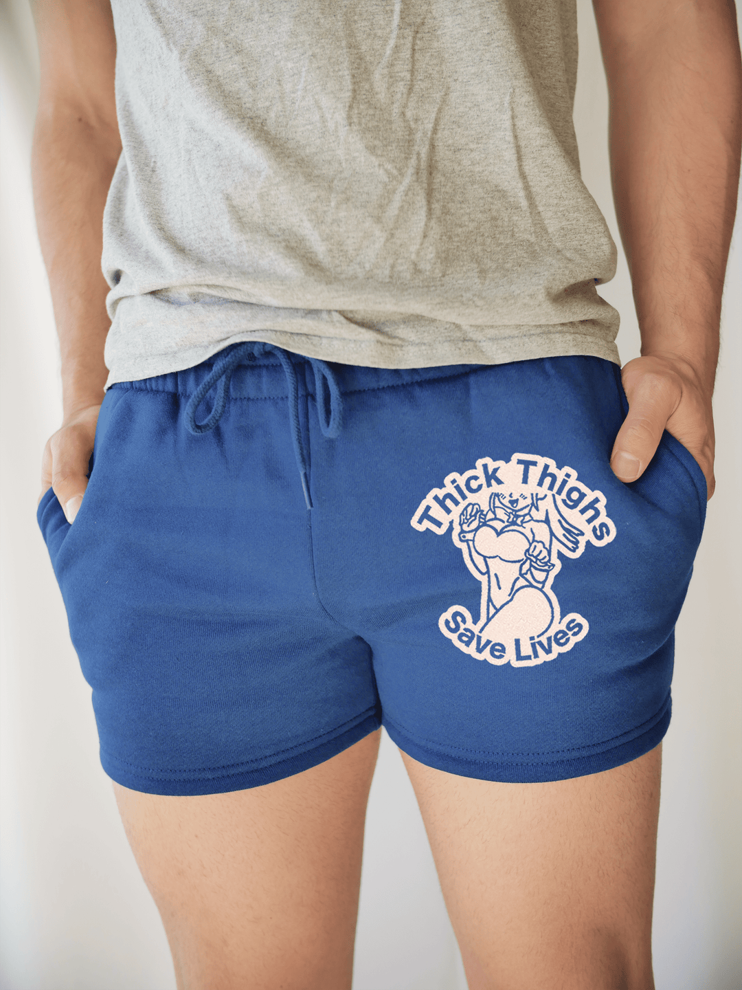 PixelThat Punderwear Shorts Royal Blue / S / Front Thick Thighs Save Lives Men's Gym Shorts