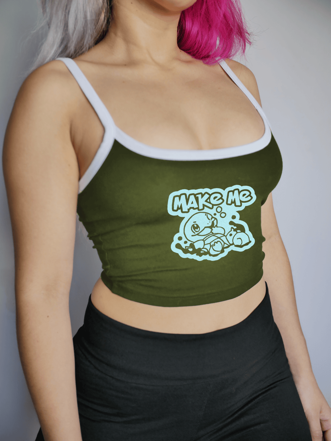 PixelThat Punderwear Tops Olive / S Make Me Squirt-le Crop Top