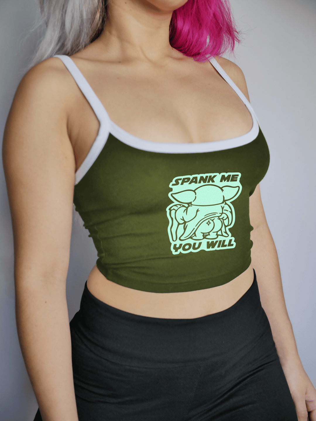 PixelThat Punderwear Tops Olive / S Spank Me You Will Crop Top
