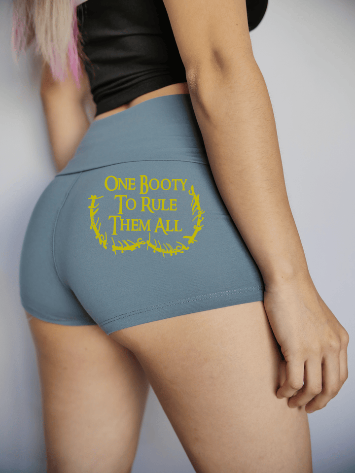 PixelThat Punderwear Yoga Shorts Small / Steel Blue / Yoga Short One Booty To Rule Them All Yoga Shorts